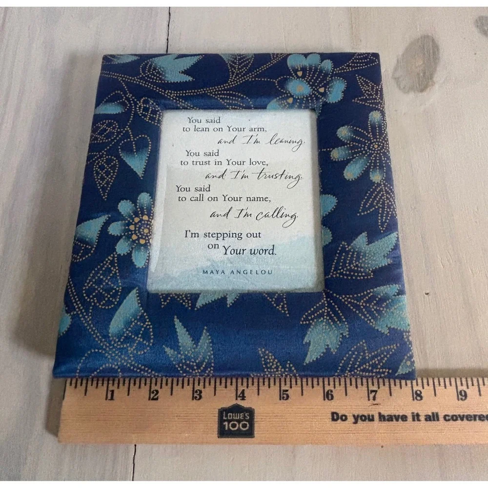 Maya Angelou Hallmark 2003 I'm Leaning Poem Fabric Wrapped Frame 8x10 Blue Teal